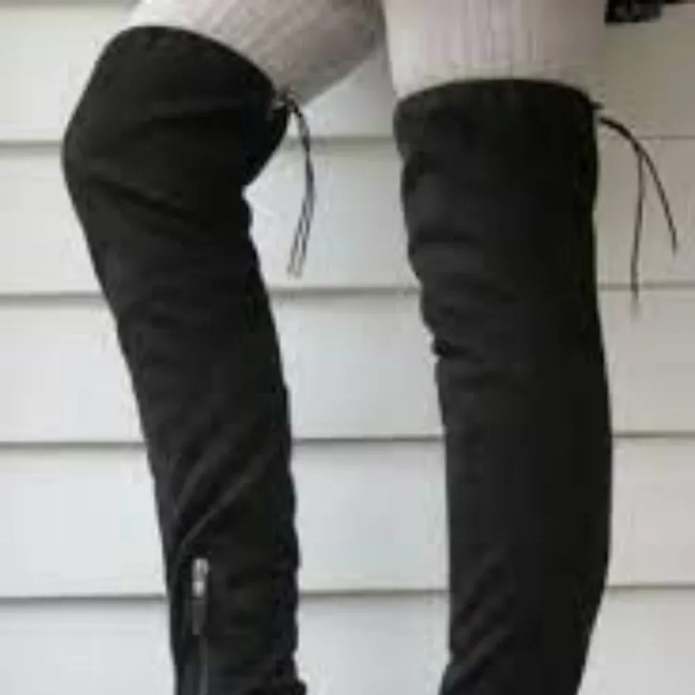 LIKE NEW SAM EDELMAN OTK PALOMA BLACK SUEDE BOOTS SIZE 7- RETAIL $398